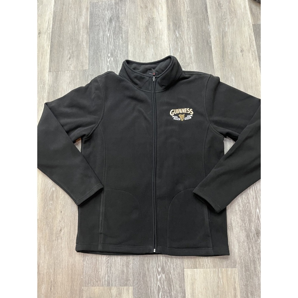 Vintage Guinness Beer Black Fleece Zip Up Jacket Irish Ireland Size XL